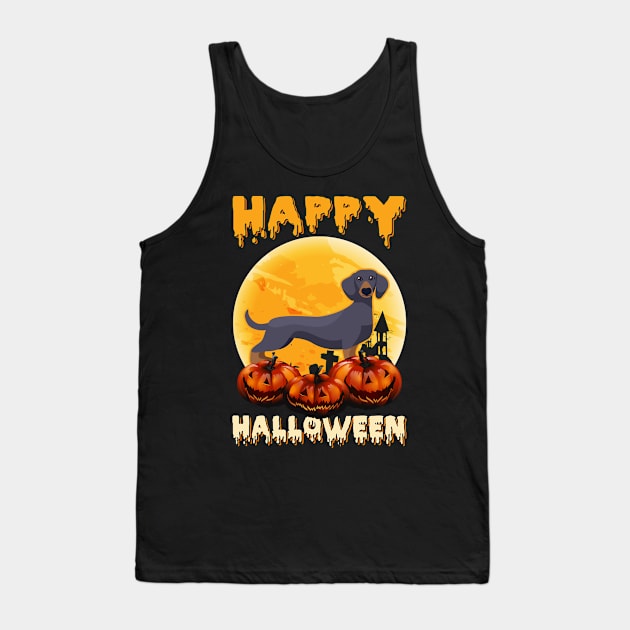 Dachshund Dog Scary Moon Halloween Costume Tank Top by foxmqpo